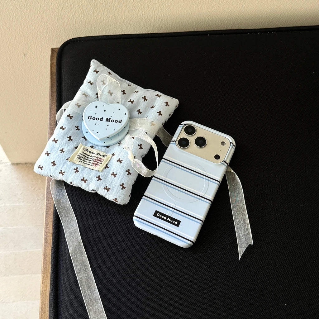 ハートグリップ Magnet内蔵 ボーダー iPhoneケース #240504