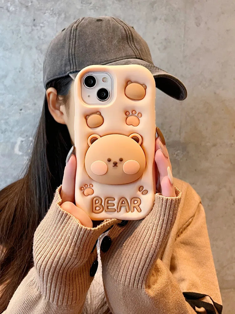 【アニマルシリーズ】立体くま＆肉球 かわいい3Dデザイン スマホケース｜iPhone対応 #250912