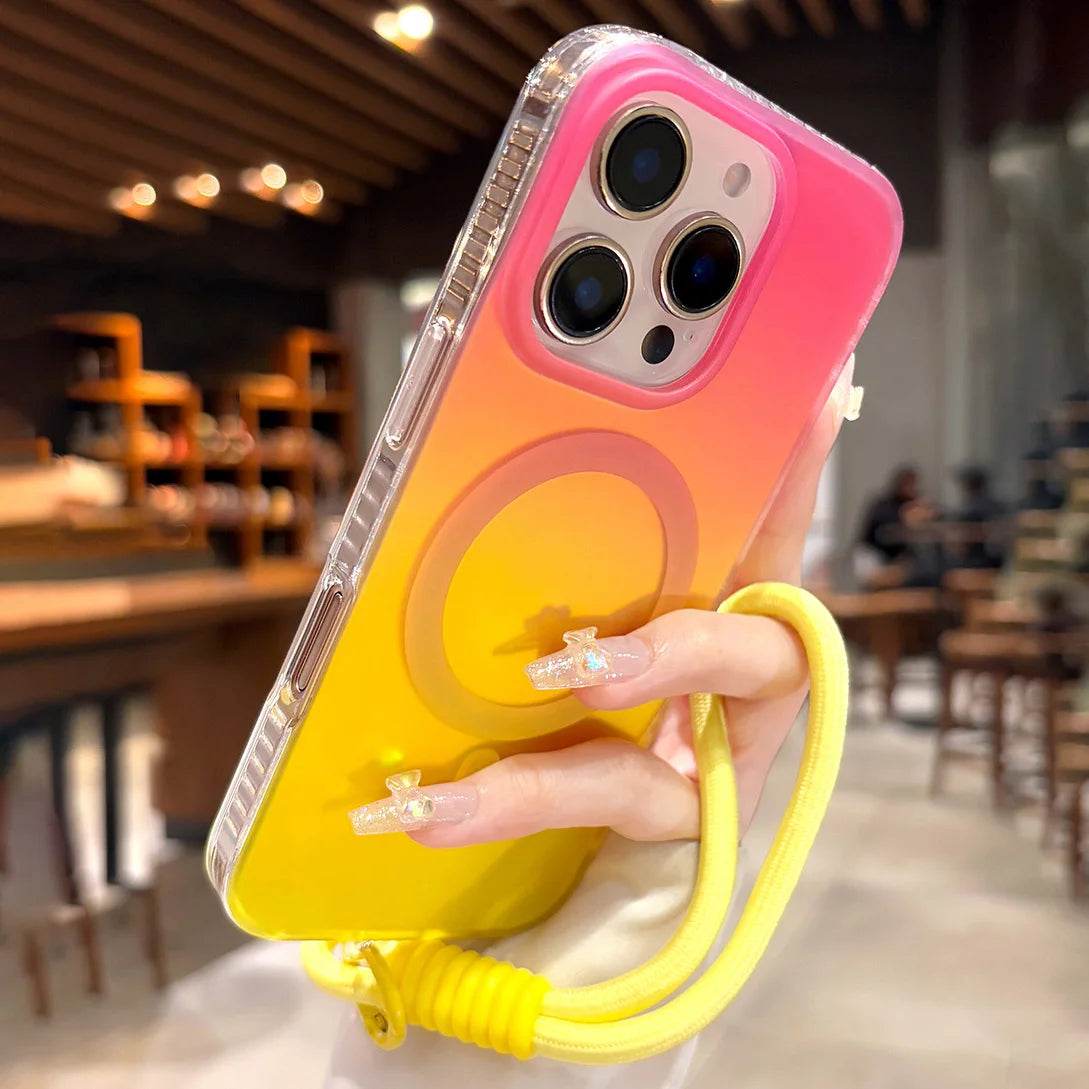 グラデーションネオン バイカラー Magnet内蔵 ストラップ付き iPhone対応ケース #260527