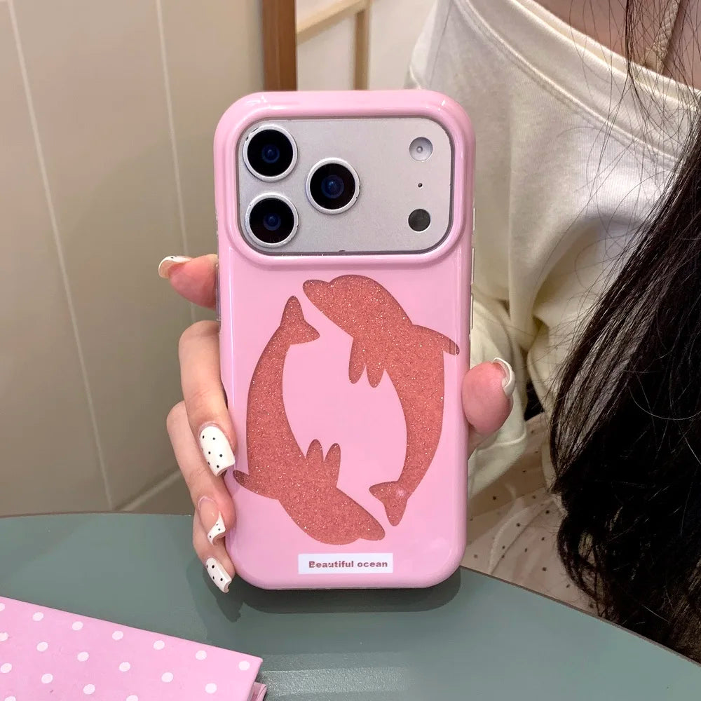 パステルカラー ドルフィン ラメ入り iPhoneケース｜淡色・大人かわいい　#260064