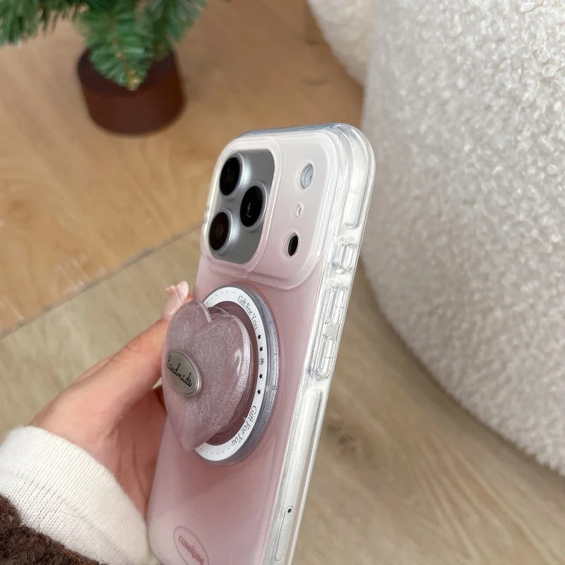 ぷっくりハートグリップ付き ふんわりチーク 滲み グラデデザイン iPhoneケース #240510