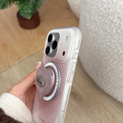 ぷっくりハートグリップ付き ふんわりチーク 滲み グラデデザイン iPhoneケース #240510