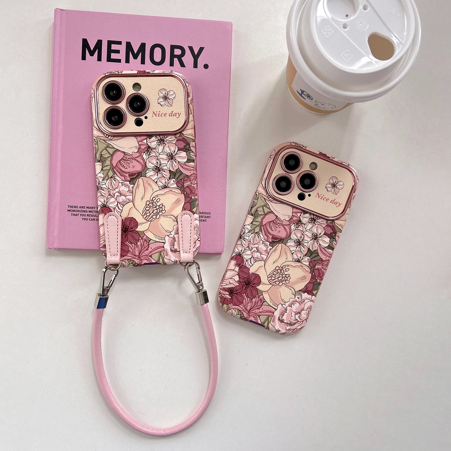 【フラワーガーデンシリーズ】 ナチュラル花柄ストラップケース｜iPhone対応 #240904