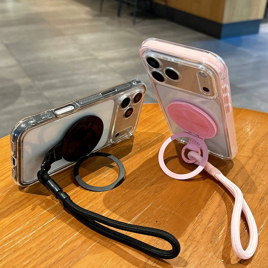 360度回転 リングスタンド クリア iPhoneケース｜ ストラップ付き ・落下防止 #231215