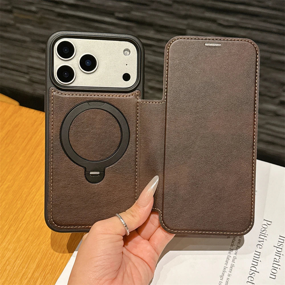 レザー調 リングフリップ iPhoneケース｜折りたたみ 手帳型 #240311