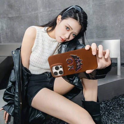 【本革シリーズ】艶あり スムースレザー スマイル ステッチケース｜iPhone対応 #240831