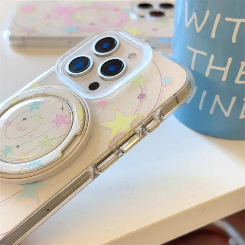【スターシリーズ】キラキラ星柄 リング付き 透明スマホケース｜iPhone対応 #250907