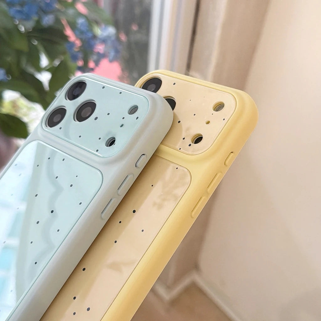 ドット柄 ハートチャームストラップ付き iPhoneケース｜淡色パステル #260049