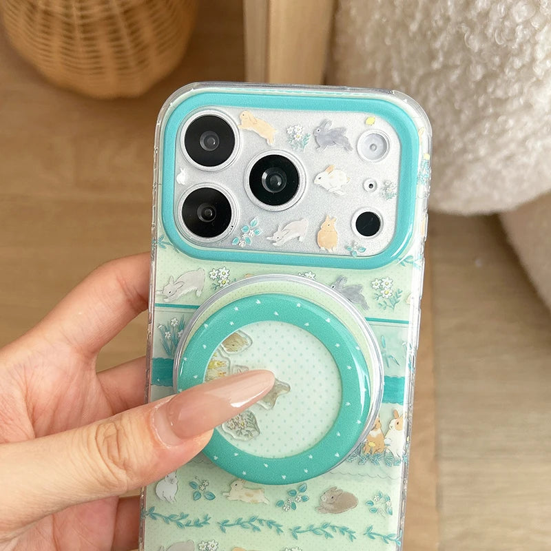うさぎガーデン Magnet内蔵グリップ付き iPhoneケース｜淡色・ナチュラルラビット #231128