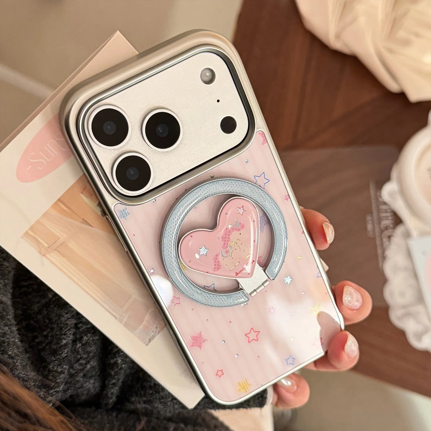 ハート リンググリップ スター iPhoneケース｜クリア・Magnet内蔵・韓国ガーリー #231007
