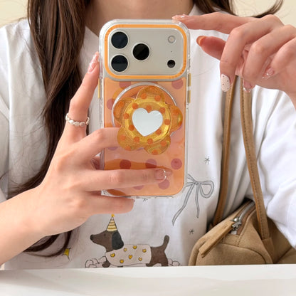 ハートミラーグリップ カラフル水玉 クリア Magnet内蔵 iPhoneケース｜レトロポップ #260019