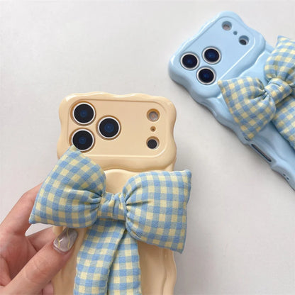 【ウェーブフレーム】ぷっくり 立体 ギンガムチェックリボン スマホケース｜iPhone対応 #241230