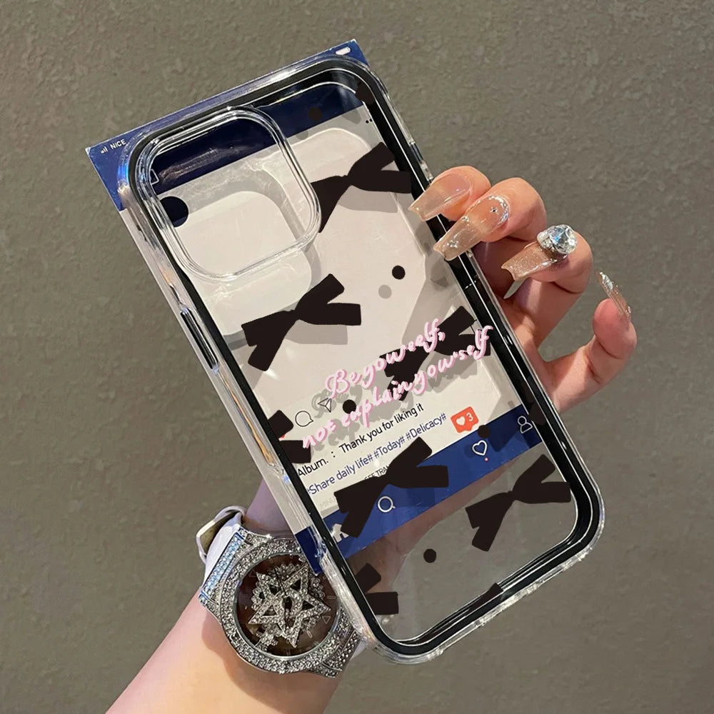 【リボンクリア】水玉 ドット ガーリーボウ×クリアデザイン スマホケース｜iPhone対応 #250116