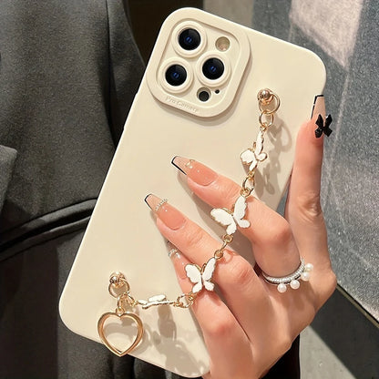 【バタフライチャーム】チェーン付き ハートリング スマホケース｜iPhone対応 #250728