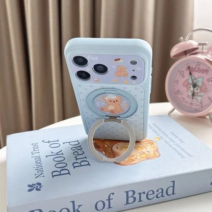 スリーピーベア グリップ付き iPhoneケース｜くまモチーフ・淡色ブルー・韓国ガーリー #230916