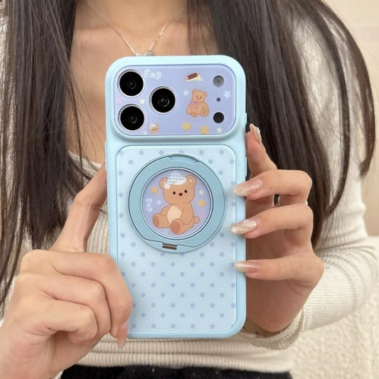 スリーピーベア グリップ付き iPhoneケース｜くまモチーフ・淡色ブルー・韓国ガーリー #230916