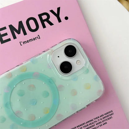 【マーメイドシェル】ドット＆貝殻スタンド付きクリアスマホケース｜iPhone対応 #250629