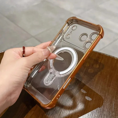 リングスタンド付き メッキフレーム バンパー Magnet内蔵 クリア iPhoneケース｜上品・シンプル #260061
