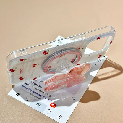 【チェリー×リボングリップ】さくらんぼ柄 クリアケース｜iPhone対応 #250511