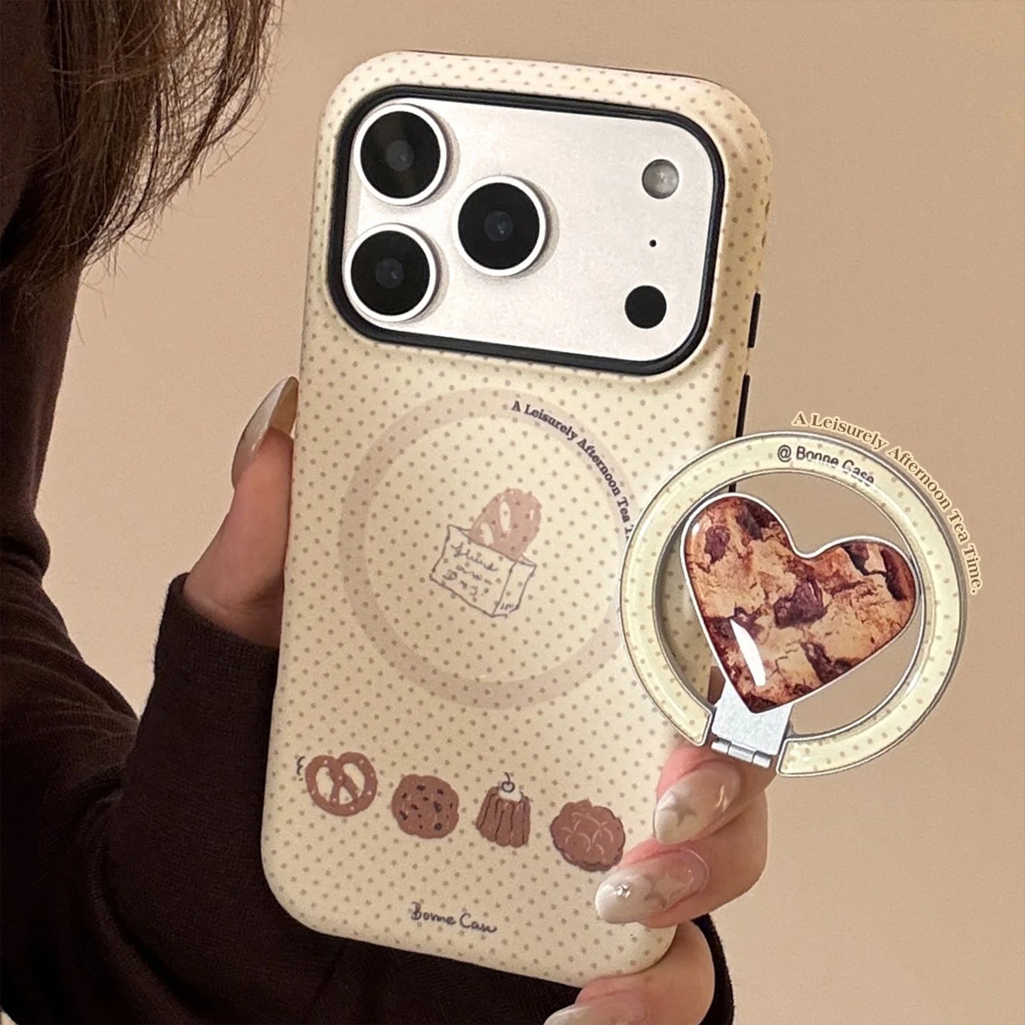 【ハートスタンド】アフタヌーン クッキー スイーツモチーフ × ハートスタンド スマホケース｜iPhone対応 #241225