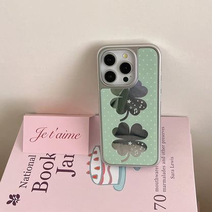 【クローバー柄】淡色ガーリー ドットケース＆チャームセット｜iPhone対応 ＃#250521