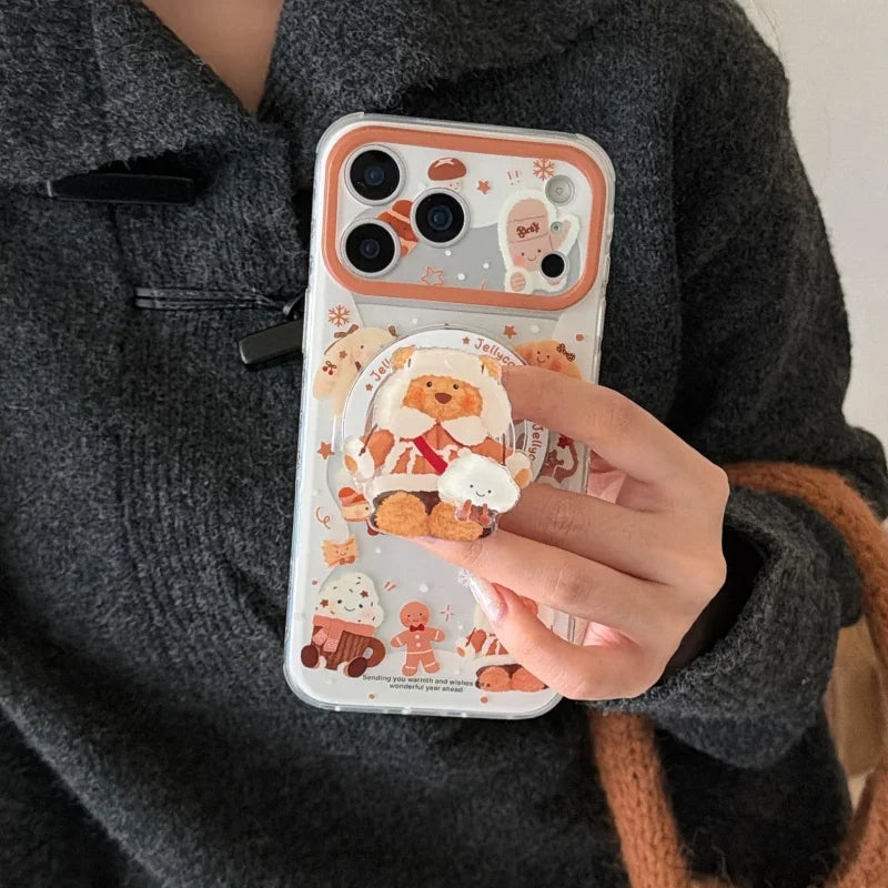 雪んこくまさん ベア スイーツ イラスト グリップ付き Magnet内蔵 iPhoneケース #240502