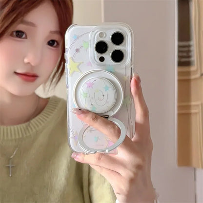 【スターシリーズ】キラキラ星柄 リング付き 透明スマホケース｜iPhone対応 #250907