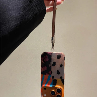 【アートペイントストラップ】マーブルカラー×レザーストラップ スマホケース｜iPhone対応 #250206