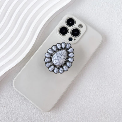 スマホグリップ｜ターコイズ風 ストーン スマホスタンド ポップソケット 落下防止 #260419