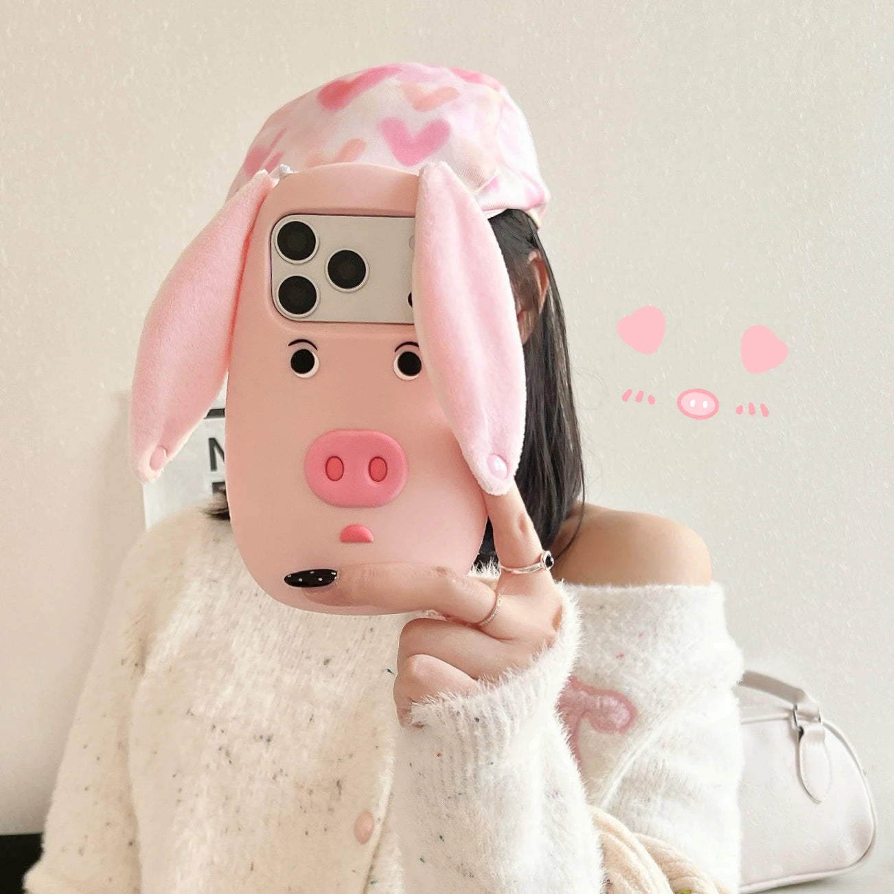 PIG フェイス 耳付き ブタ iPhoneケース｜3D 立体モチーフ #240315
