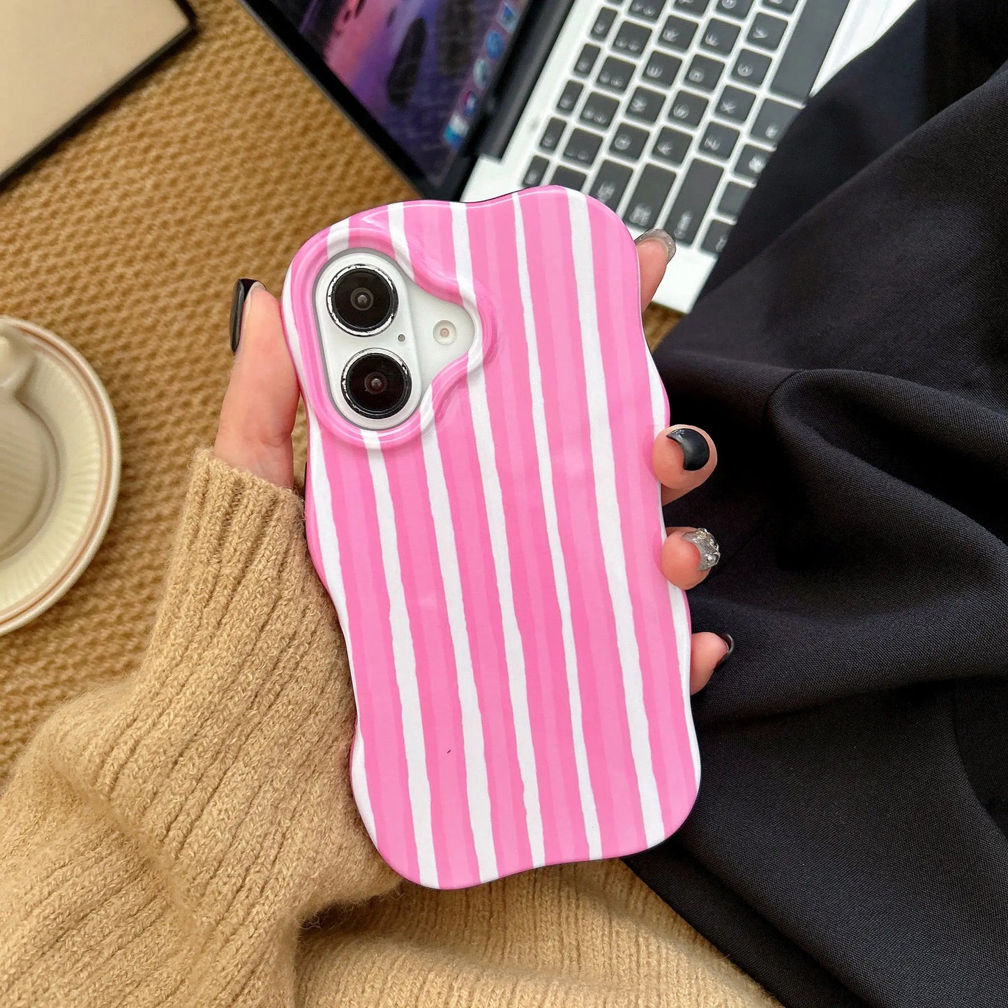 【ゆるストライプ】ウェーブフレームソフトケース｜iPhone対応 #250708