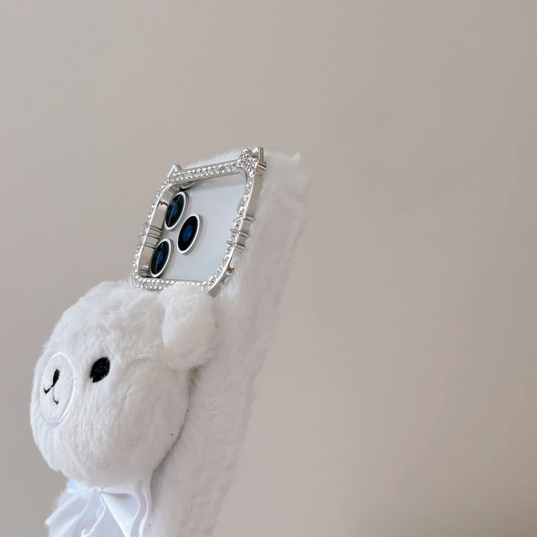 【アニマルフェイスシリーズ】くまさんぬいぐるみ スマホケース｜ふわもこ立体デザイン × ポンポンストラップ付き｜iPhone対応 #241128