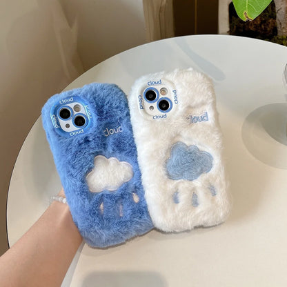 【ふわもこファーシリーズ】クラウド 雲デザイン ぬいぐるみ風 スマホケース｜iPhone対応 #250429