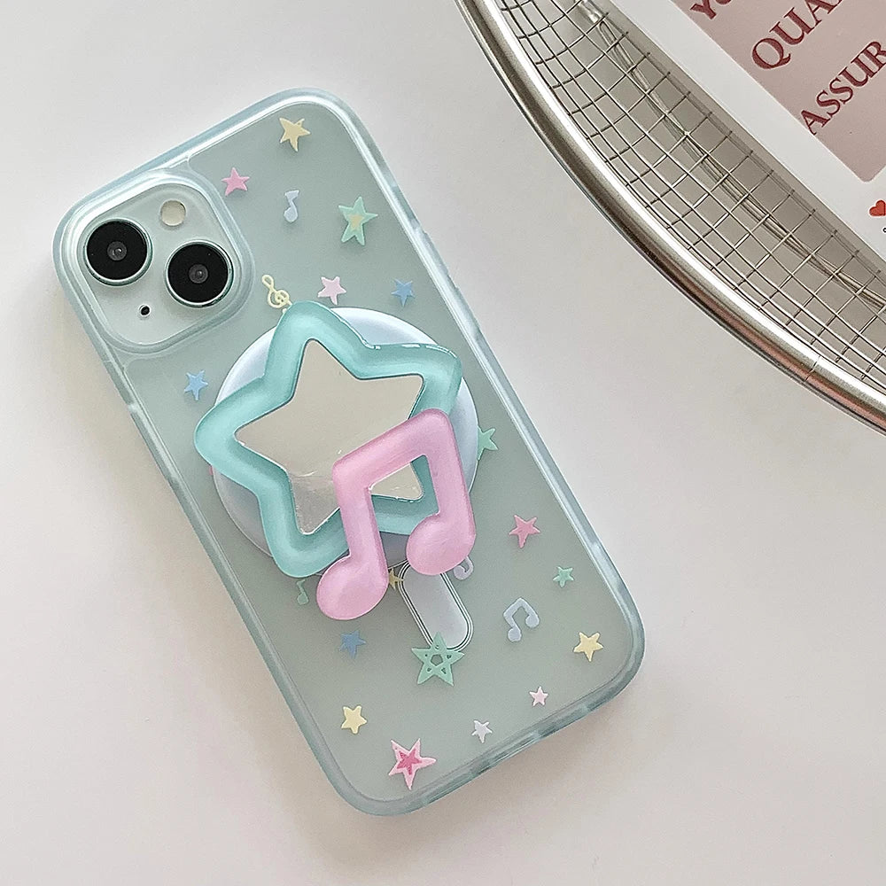 ミュージックモチーフ クリア×パステルカラー Magnet内蔵 iPhoneケース｜スター音符デザイン #231116