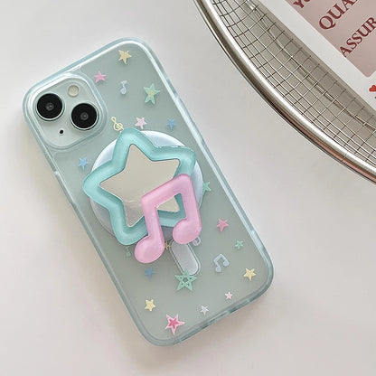 ミュージックモチーフ クリア×パステルカラー Magnet内蔵 iPhoneケース｜スター音符デザイン #231116