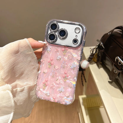 【フローラルミルキーシェル】フラワー×パール調デザイン スマホケース｜iPhone対応 #250704