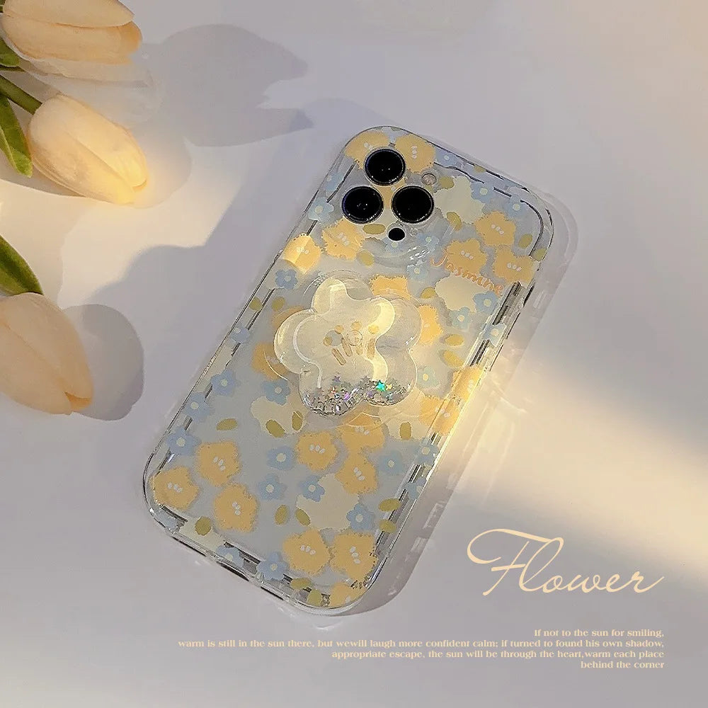 【クリアブロッサム】3Dフラワースタンド × 透明フローラルデザイン スマホケース｜iPhone対応 #250630