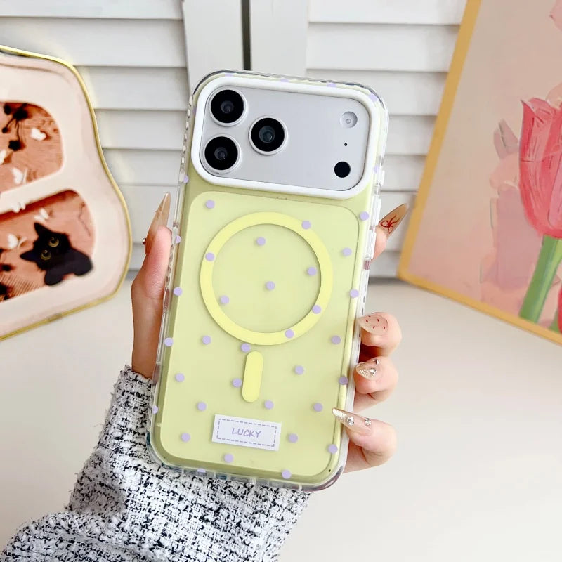 ハートグリップ ビーズストラップ付き ドット柄 韓国風 iPhoneケース #240509