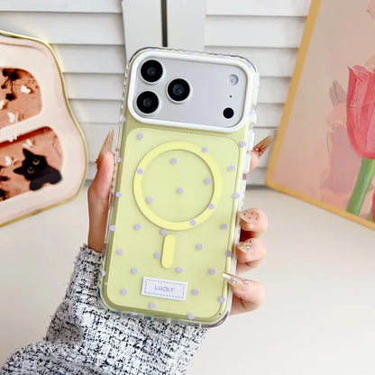 ハートグリップ ビーズストラップ付き ドット柄 韓国風 iPhoneケース #240509