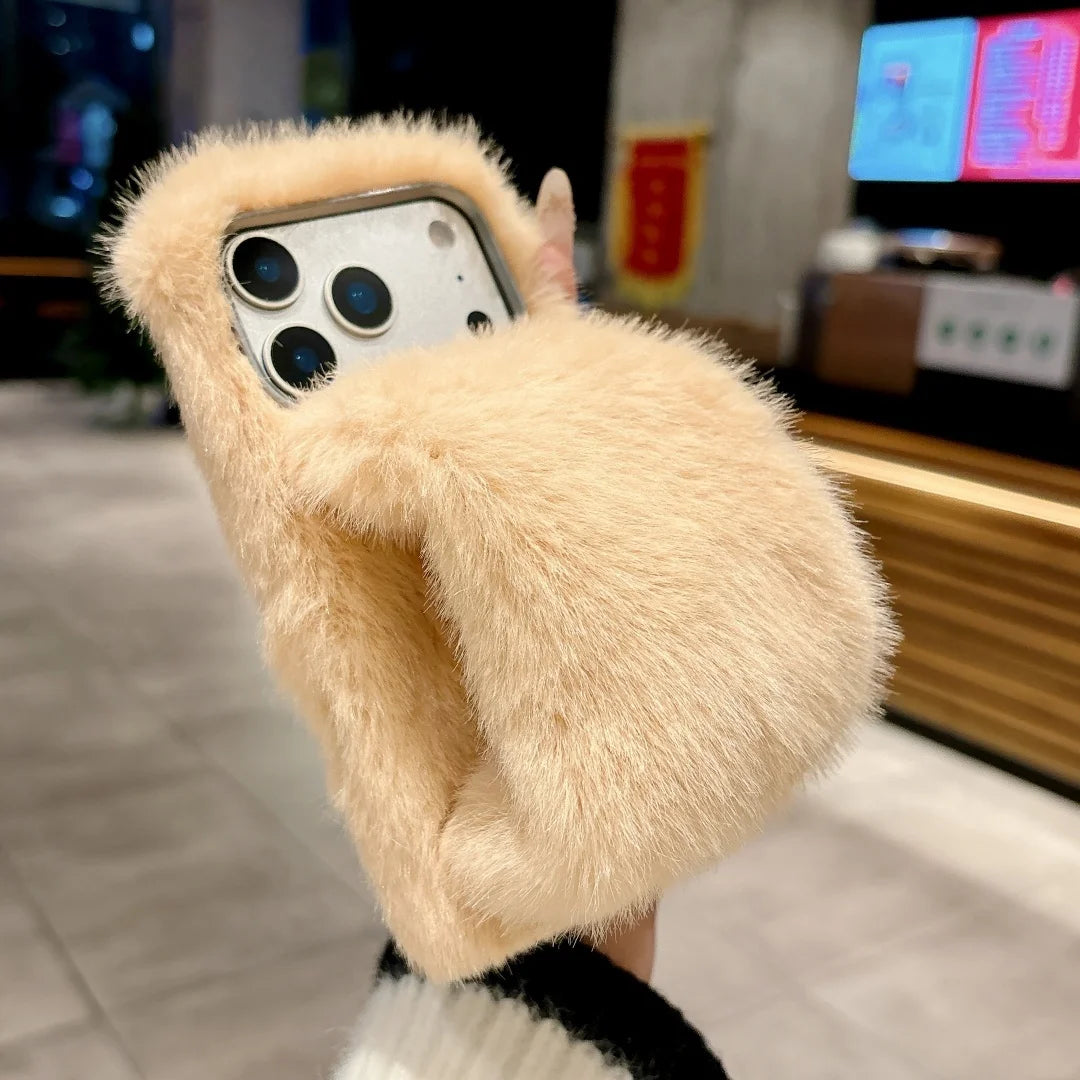 【もこもこ】無地 ファー ハンドバンド付き iPhoneケース｜もこもこ・あったか PCA #261298