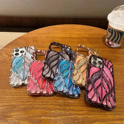 【ステンドグラス風】ラメ×立体ウェーブライン カラフル ゴールドライン スマホケース｜iPhone対応 #250617