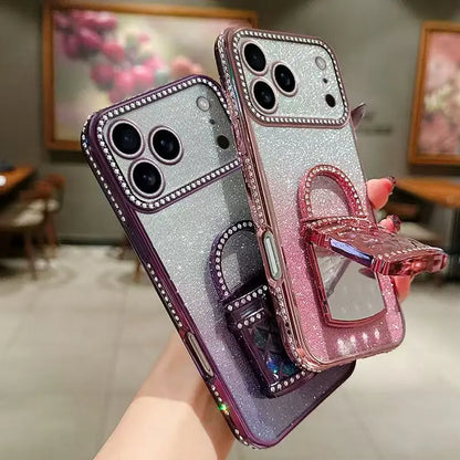 【バッググリッター】3Dバッグ モチーフ付き グラデーション ラメ スマホケース｜iPhone対応 #250301