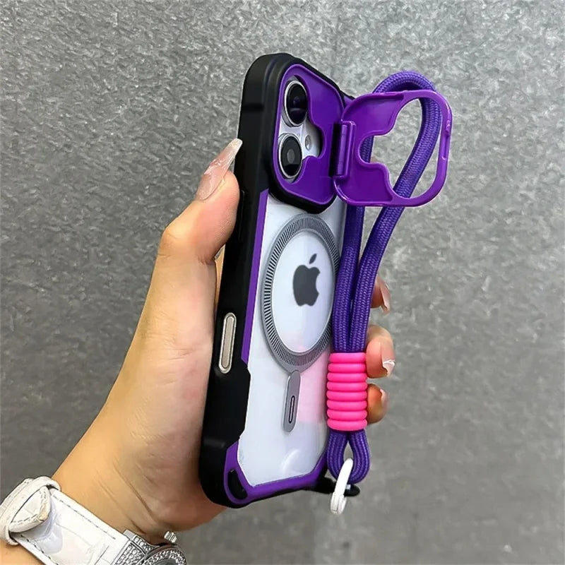 カメラカバー付き Magnet内蔵 iPhoneケース｜ストラップ付き レンズ保護 #240104