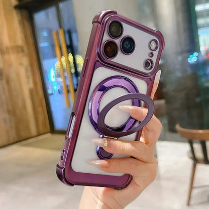 リングスタンド付き メッキフレーム バンパー Magnet内蔵 クリア iPhoneケース｜上品・シンプル #260061