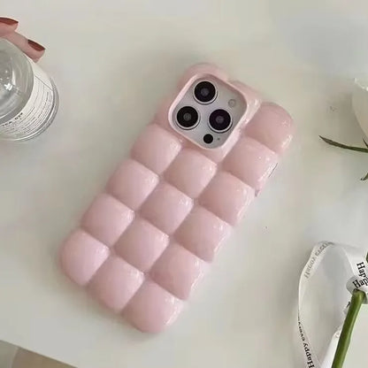 【ぽこぽこシリーズ】3D立体キューブデザイン ビーズストラップ付き スマホケース｜iPhone対応 #251027