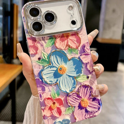 【フラワーアートシリーズ】カラフルハンドペイント風 キラキラレンズ保護 花柄 スマホケース｜iPhone対応 #251208