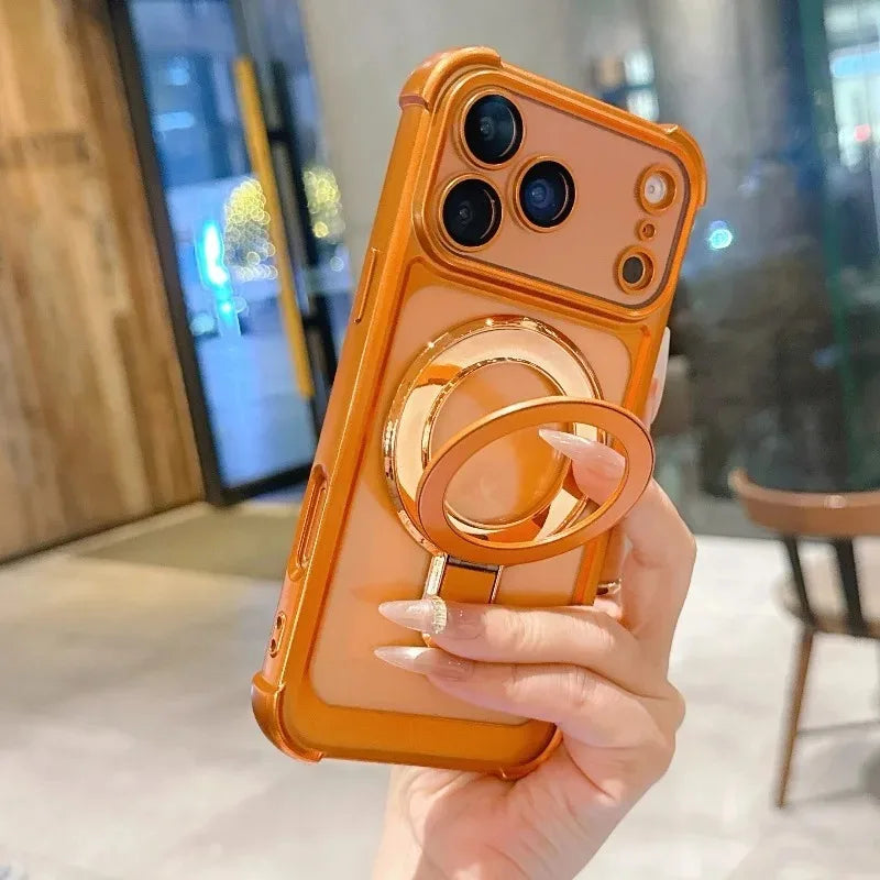 リングスタンド付き メッキフレーム バンパー Magnet内蔵 クリア iPhoneケース｜上品・シンプル #260061