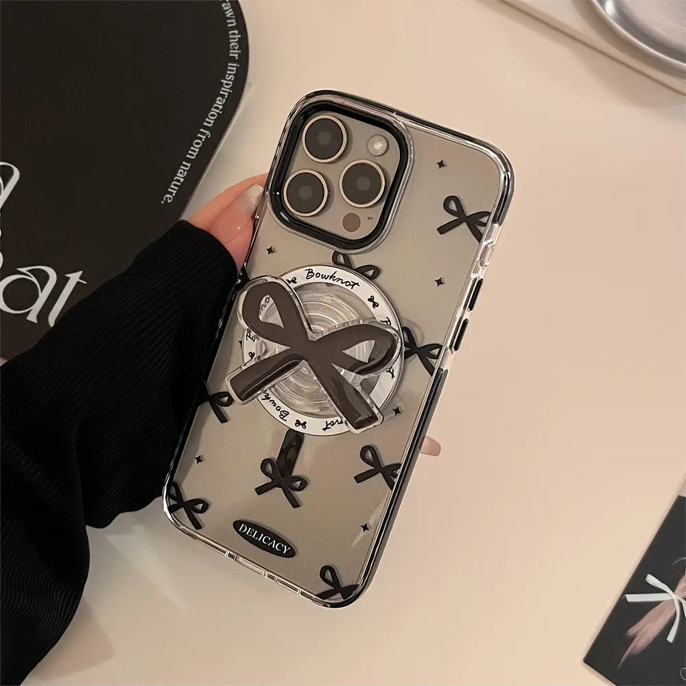 リボンモチーフ iPhoneケース｜クリアデザイン・グリップ付き #240606