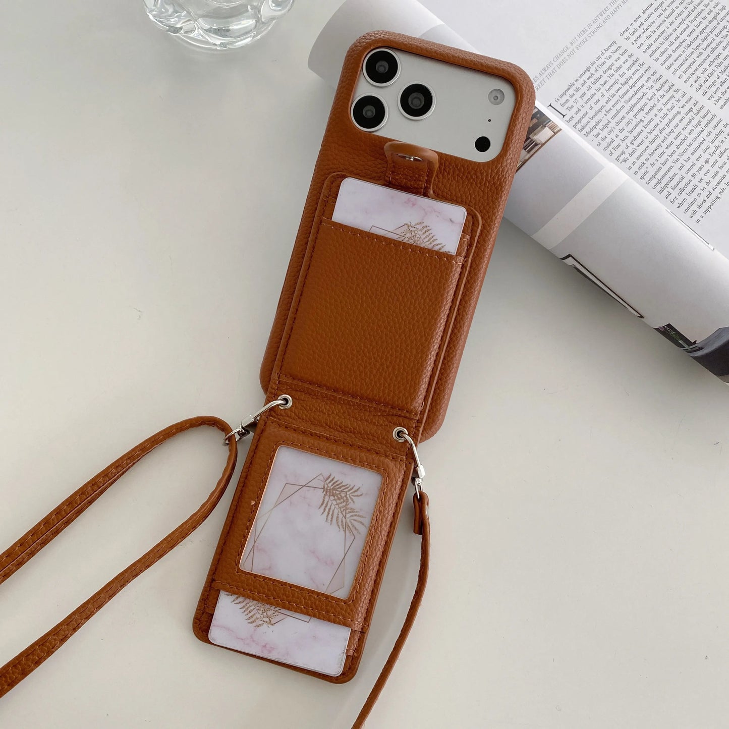 レザー風クロスボディ ショルダーバッグ型iPhoneケース カード収納スタンド機能付き♯261157
