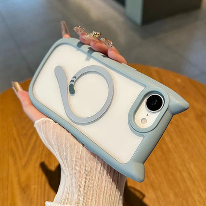 【猫耳シリーズ】Magnet内蔵 しっぽデザイン カラーフレーム iPhoneケース #240215
